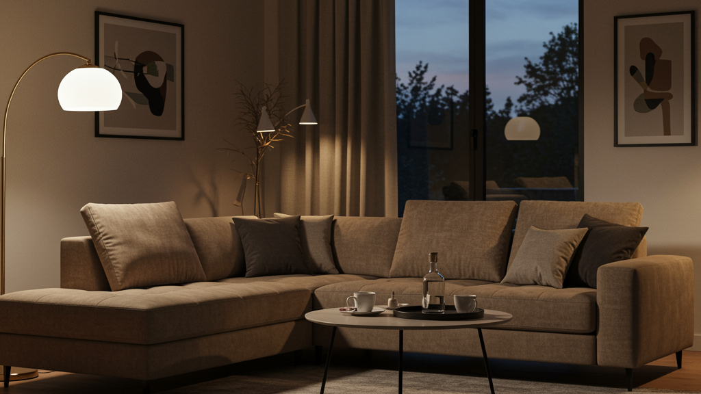 L-Shaped Sectional sofa in a minimalist living room.