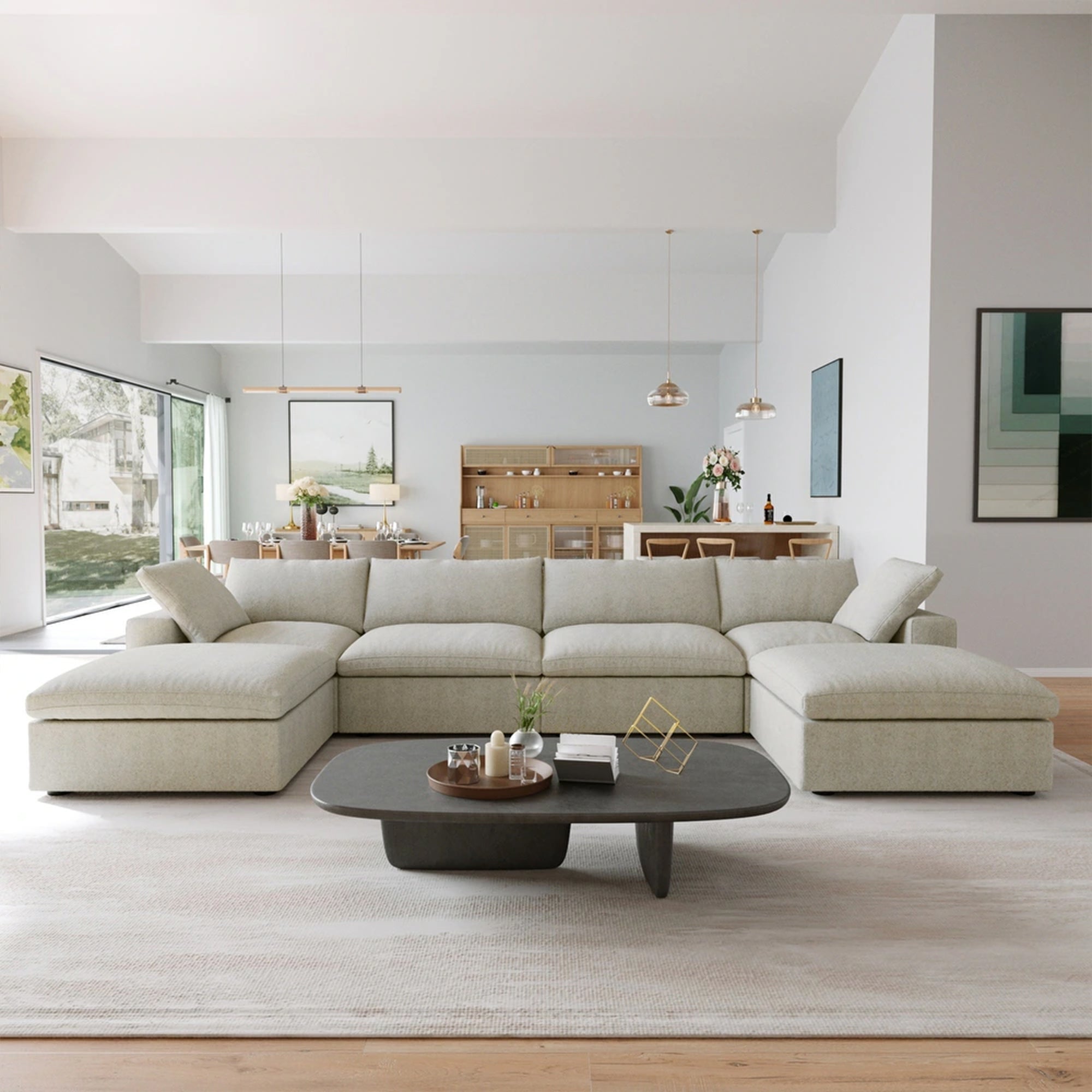CloudForm™ 4-Seater + Ottoman Modular U-Sofa | Beige.