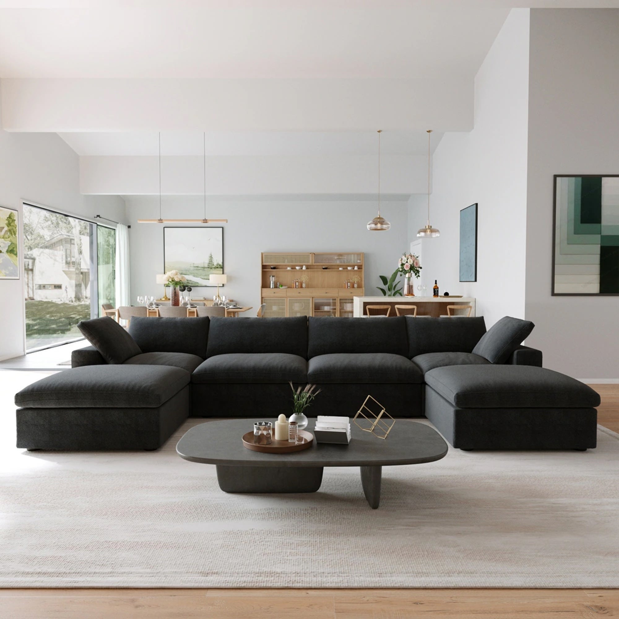 CloudForm™ 4-Seater + Ottoman Modular U-Sofa | Black.