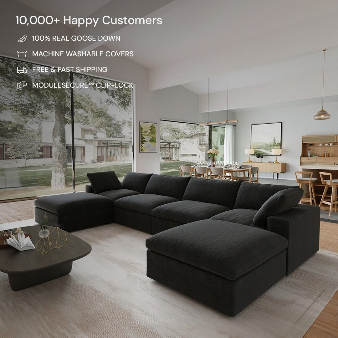 CloudForm™ 4-Seater + Ottoman Modular U-Sofa | Black.