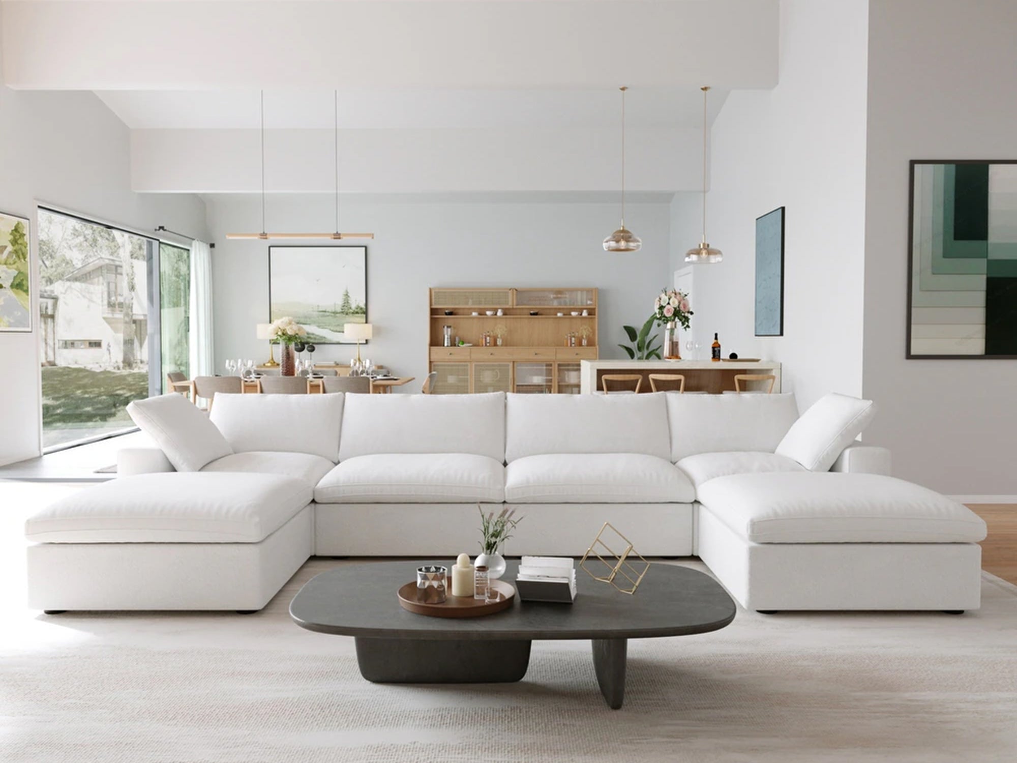 CloudForm™ 4-Seater + Ottoman Modular U-Sofa | White.