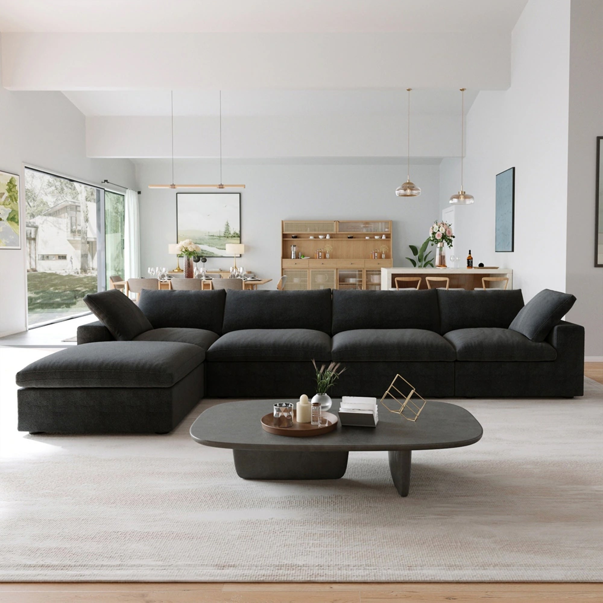 CloudForm™ 4-Seater + Ottoman Modular L-Sofa | Black.