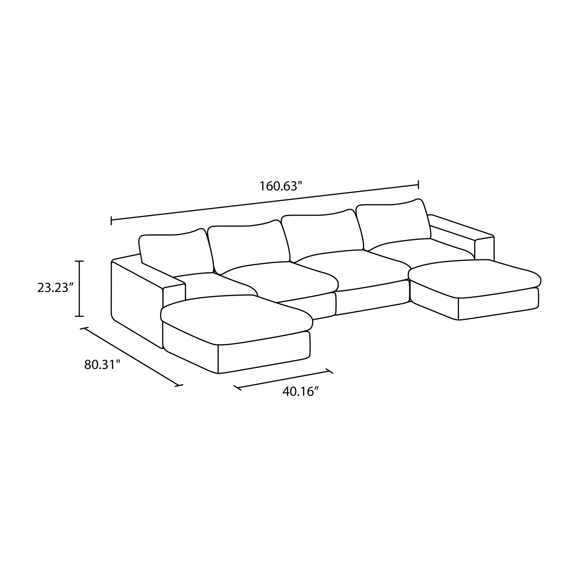 CloudForm™ 4-Seater + Ottoman Modular U-Sofa | Black.