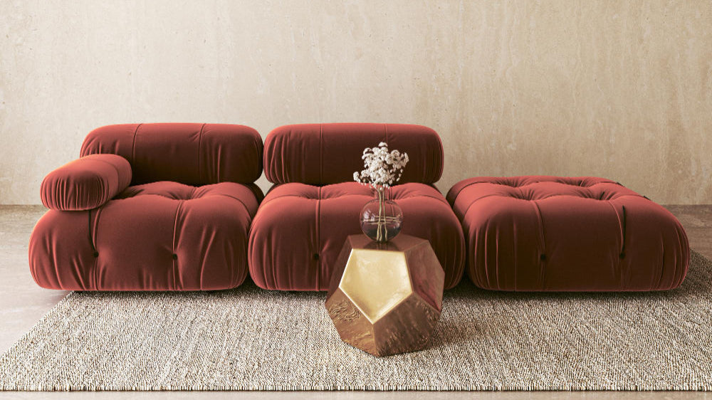 Basement living room with moisture-resistant sofa