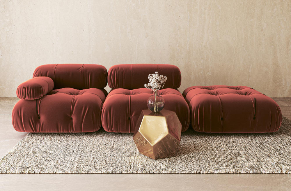 Basement living room with moisture-resistant sofa