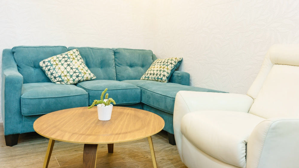 Sofa undergoing cushion and fabric refresh