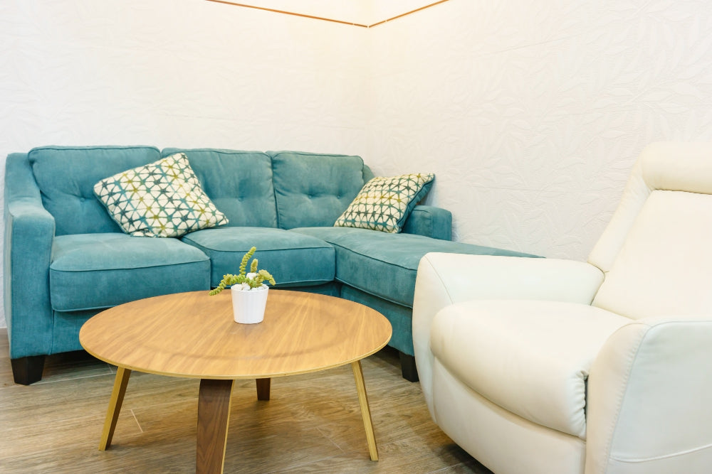 Small living room with armless cloud couch and compact layout