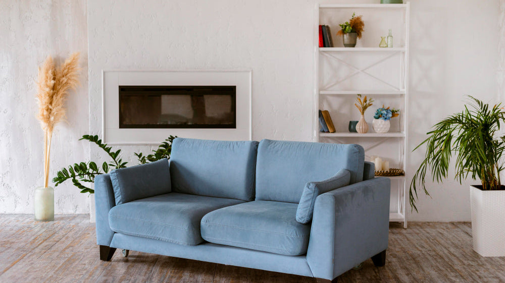 Japandi living room with low profile sofa and muted palette