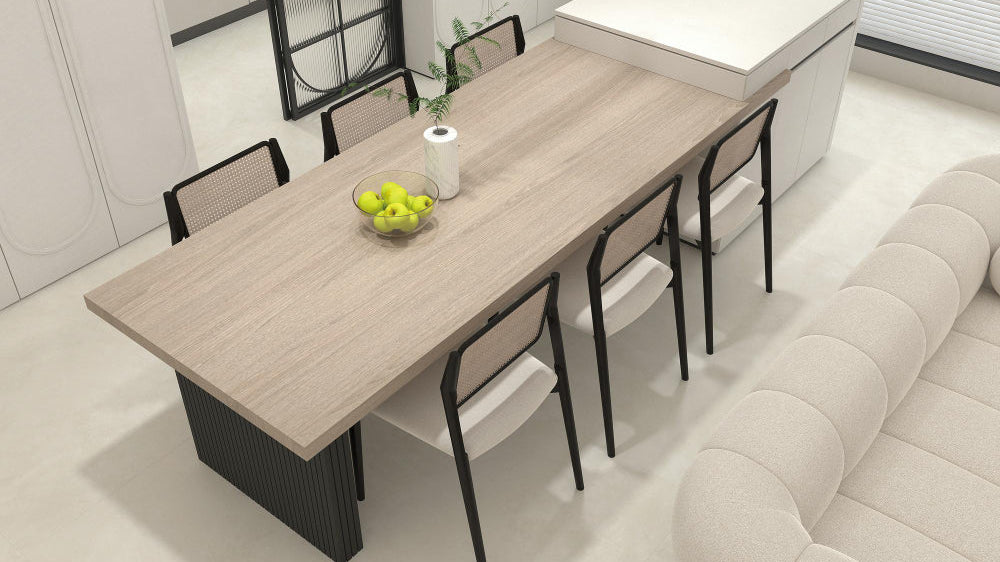 Properly proportioned coffee table paired with a sofa