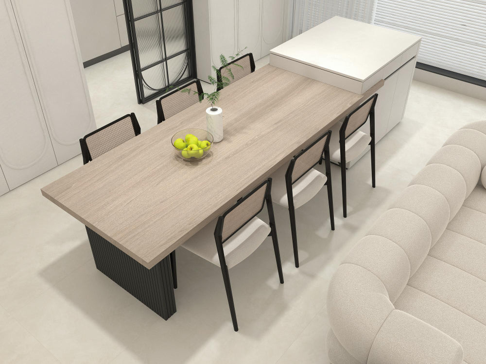 Properly proportioned coffee table paired with a sofa