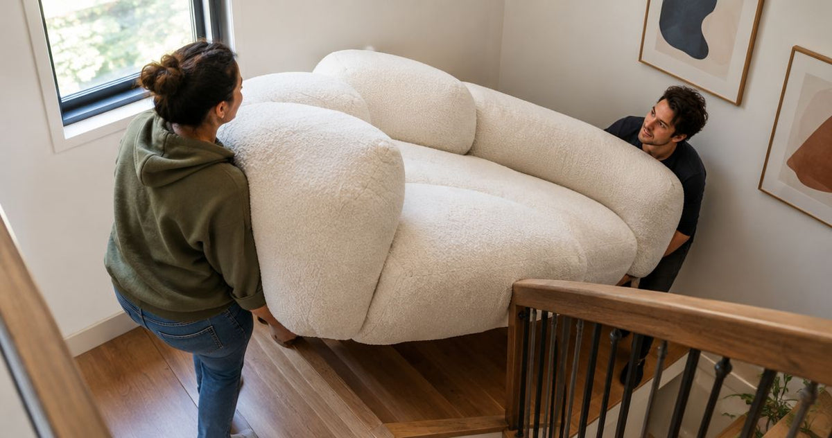 Can a cloud couch fit through a narrow stairwell?