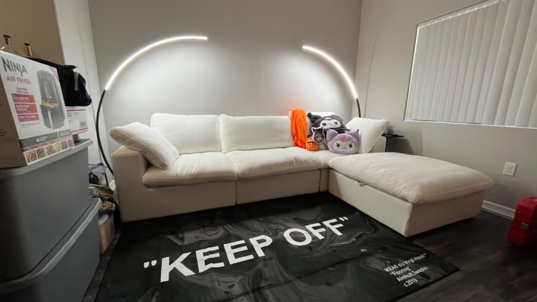White cloude sofa in small room with dual light