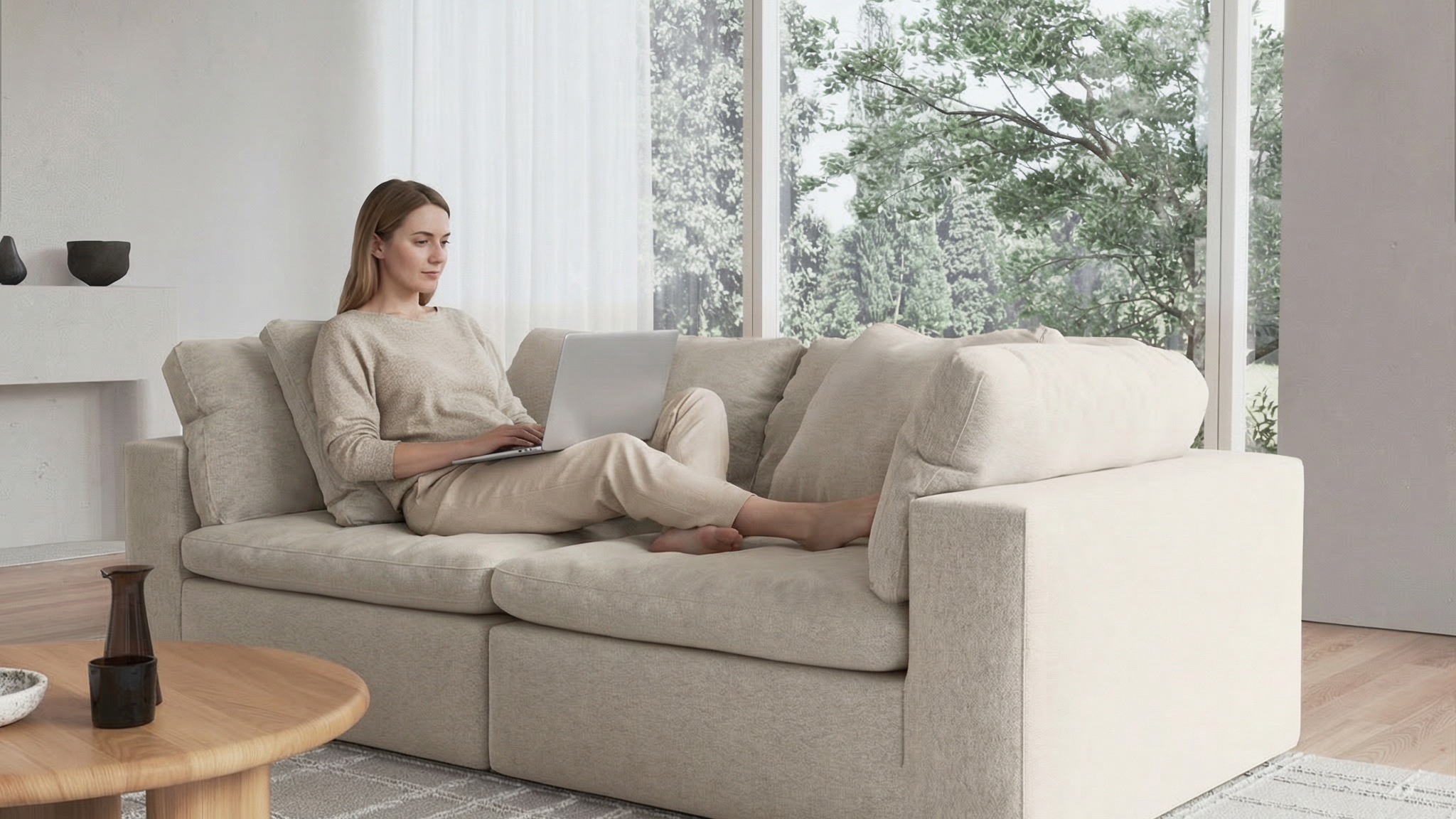 Convertible modular sofa in a studio apartment