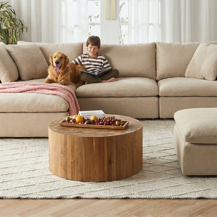 Long-lasting cloud couch in a styled living room