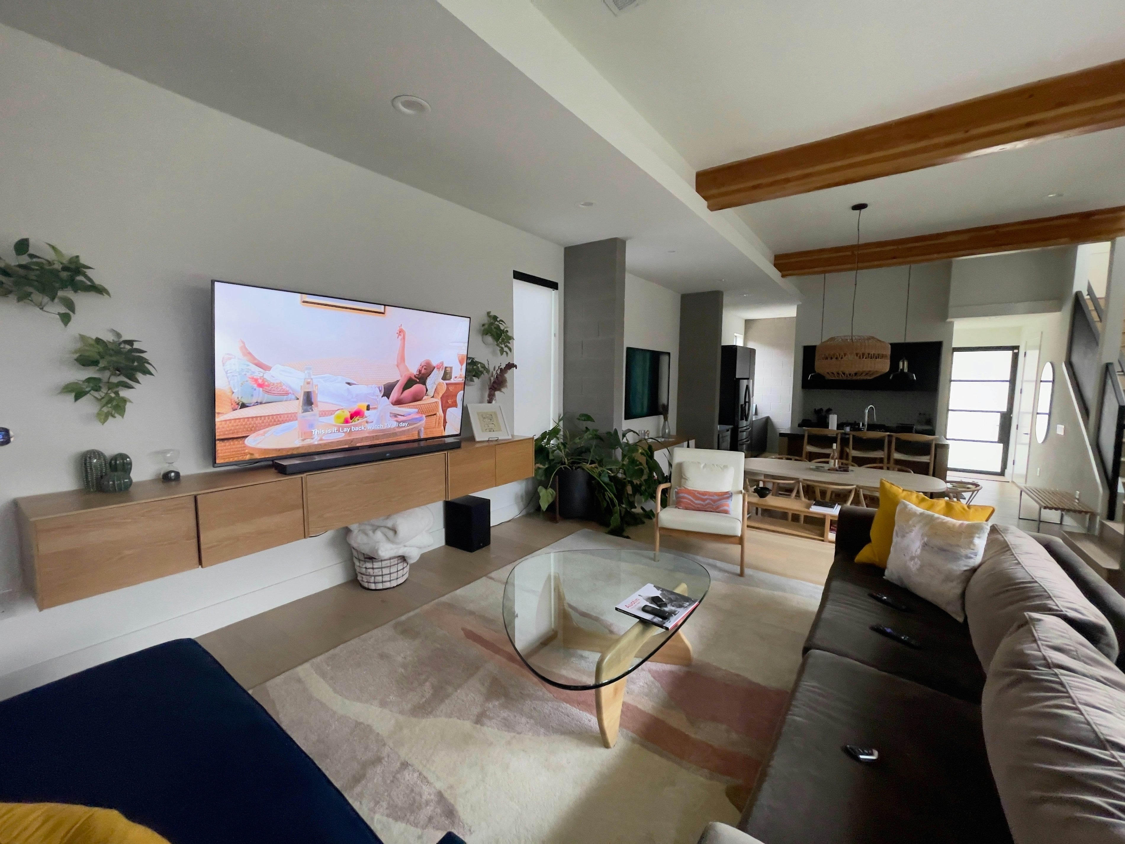Living room balanced with both a TV and fireplace as focal points