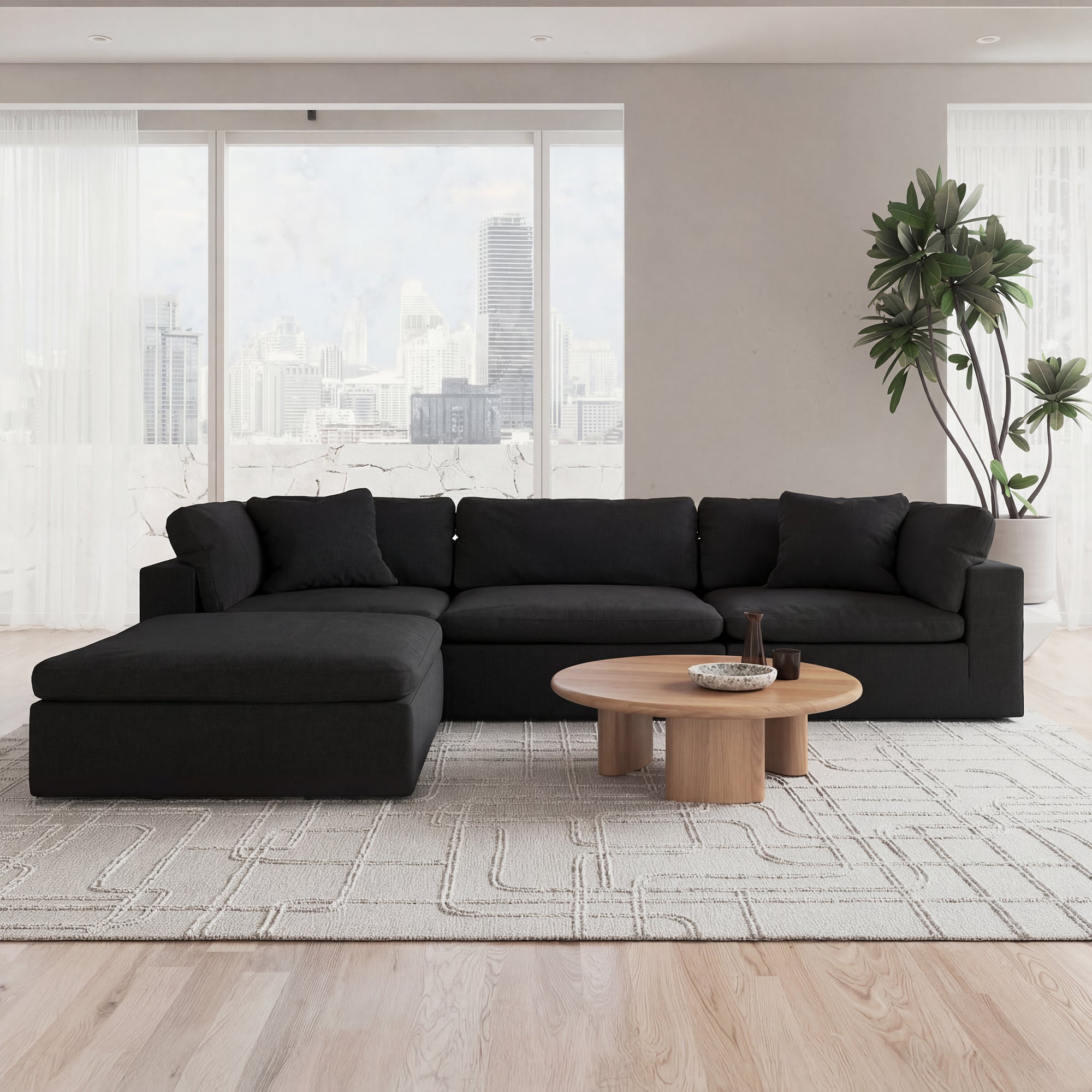 CloudForm™ 3-Seater + Ottoman Modular Sofa | Black