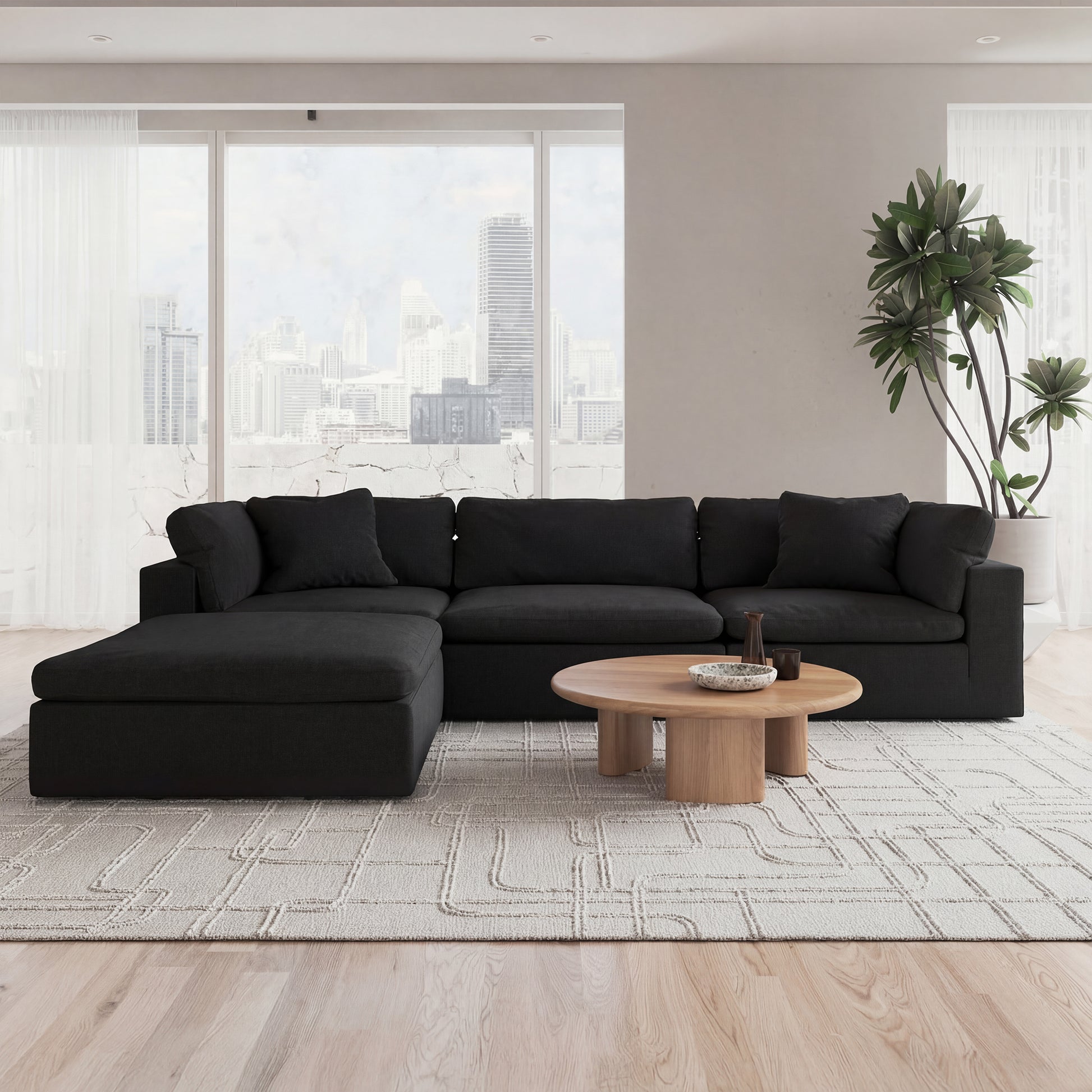 CloudForm™ 3-Seater + Ottoman Modular Sofa | Black