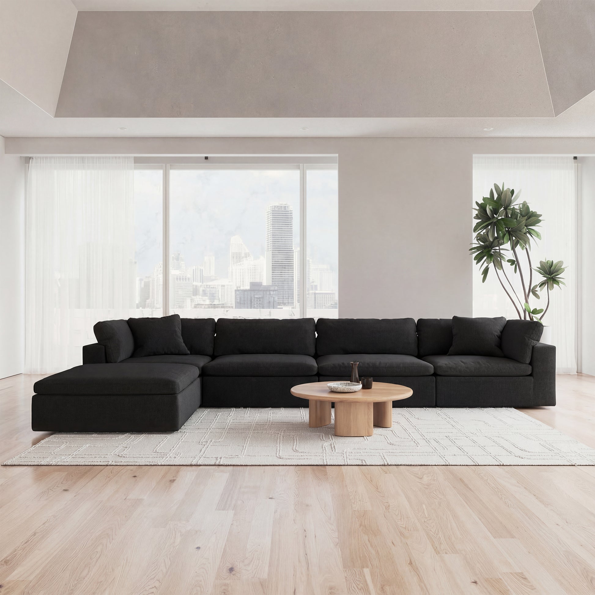 CloudForm™ 4-Seater + Ottoman Modular L-Sofa Luxe Version | Black