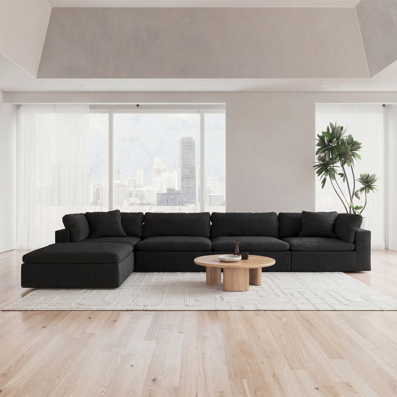CloudForm™ 4-Seater + Ottoman Modular L-Sofa Luxe Version | Black