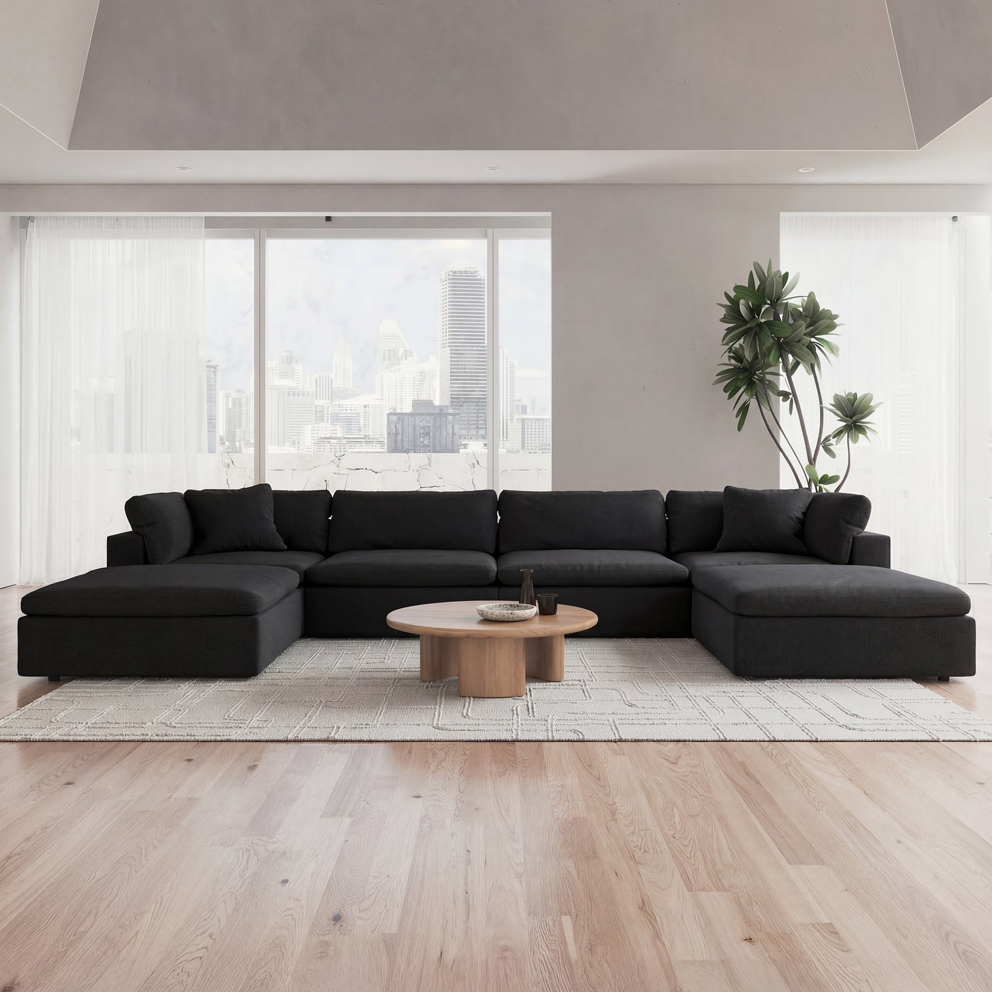 CloudForm™ 4-Seater + Ottoman Modular U-Sofa Luxe Version | Black