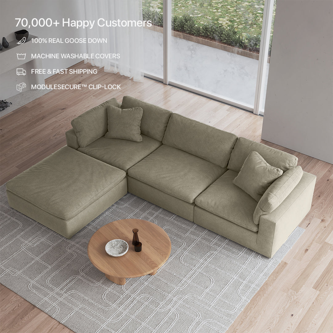CloudForm™ 3-Seater + Ottoman Modular Sofa | Khaki