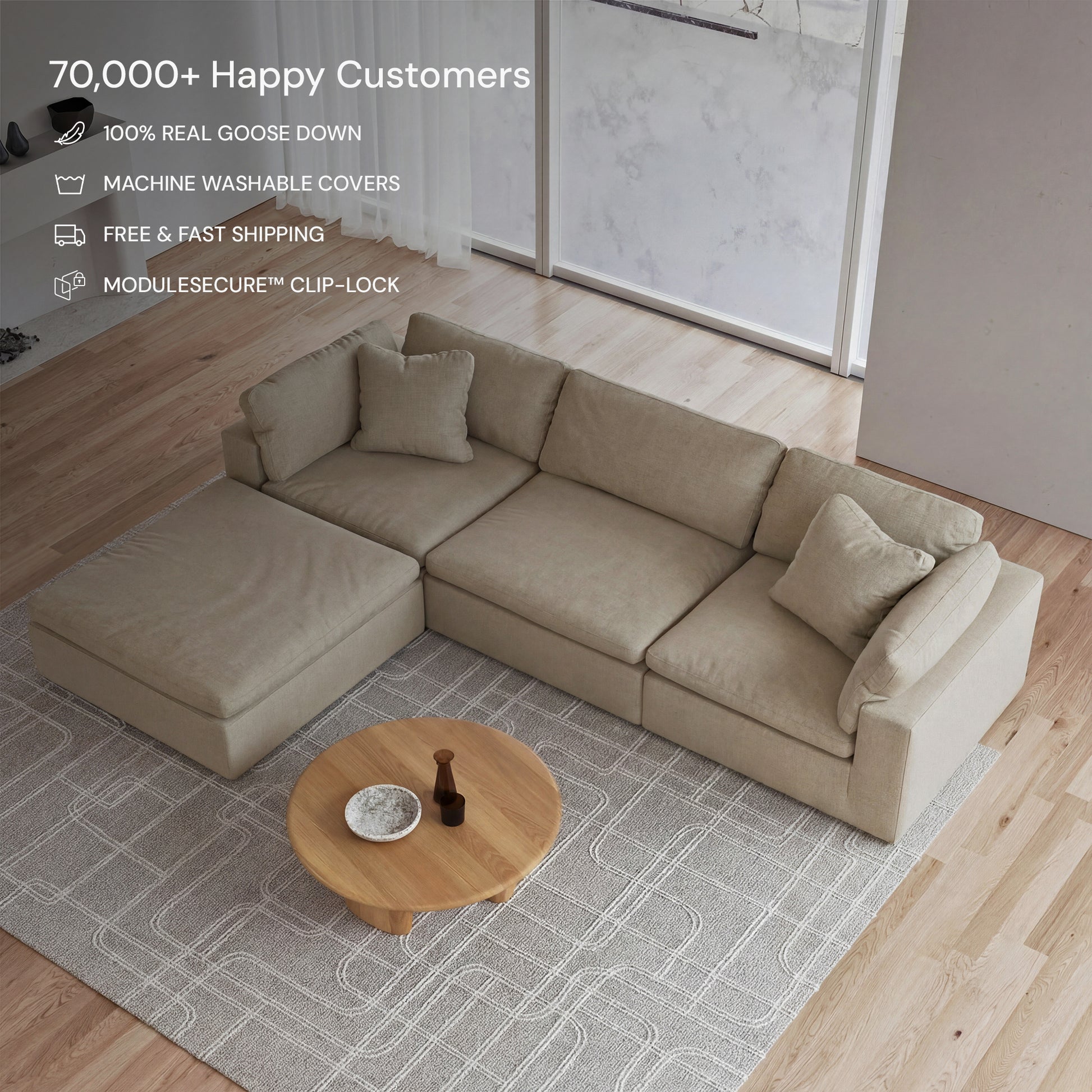 CloudForm™ 3-Seater + Ottoman Modular Sofa | Khaki