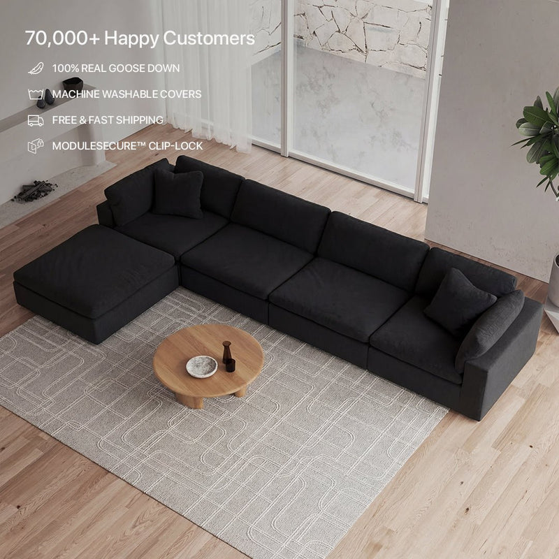CloudForm™ 4-Seater + Ottoman Modular L-Sofa Luxe Version | Black