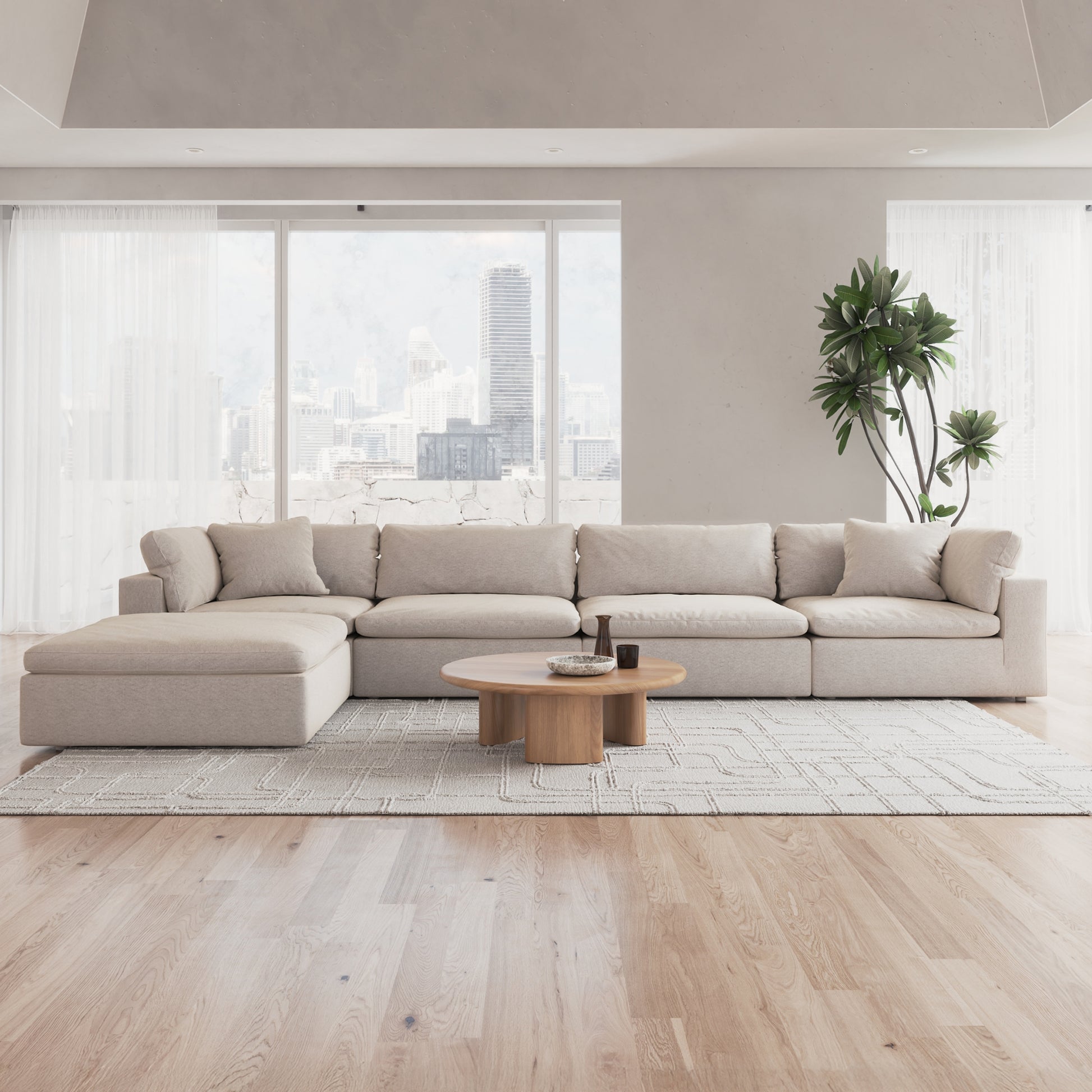 CloudForm™ 4-Seater + Ottoman Modular L-Sofa | Cream