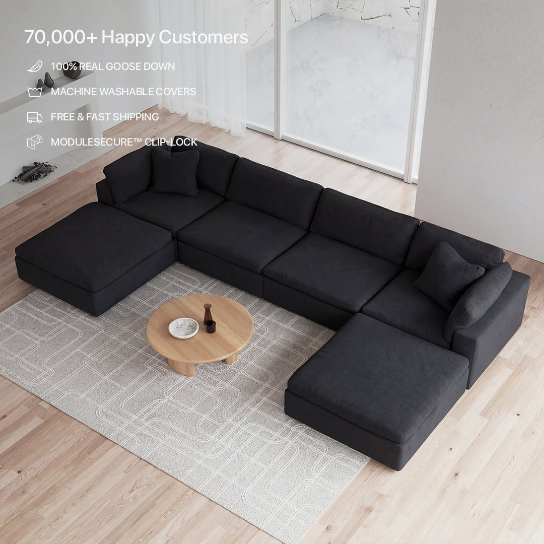 CloudForm™ 4-Seater + Ottoman Modular U-Sofa Luxe Version | Black