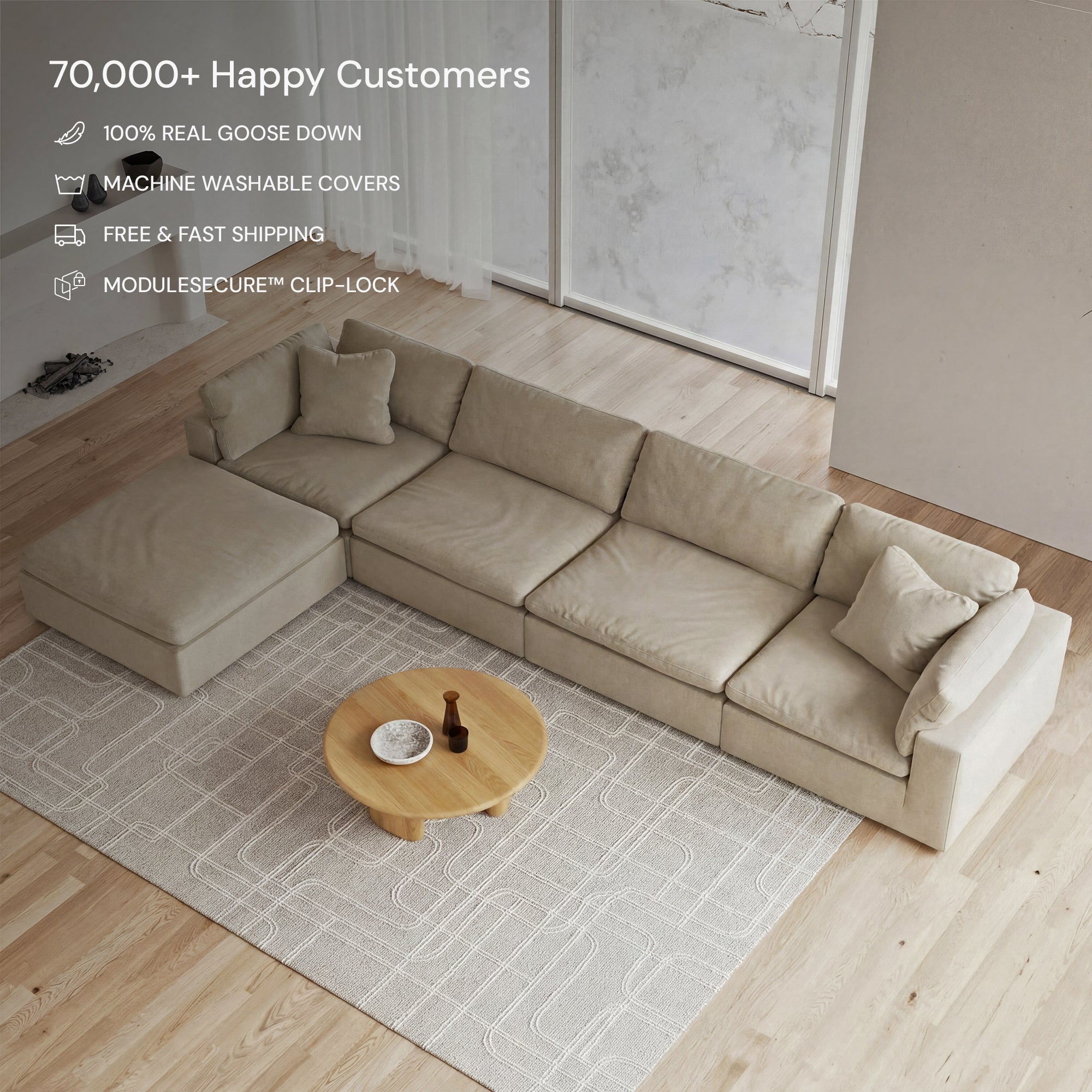 CloudForm™ 4-Seater + Ottoman Modular L-Sofa | Khaki