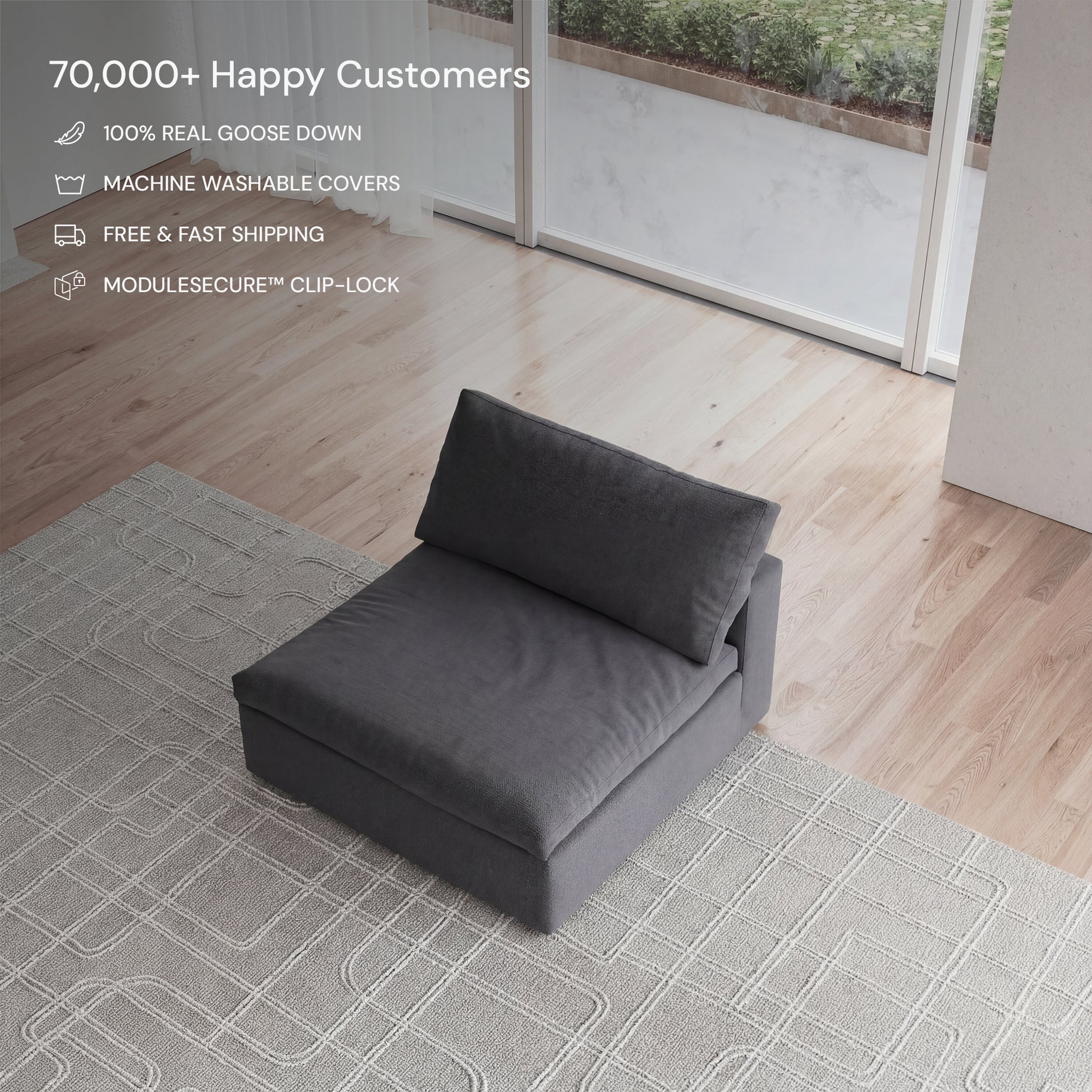 CloudForm™ Middle Armless Modular Sofa Luxe Version | Gray
