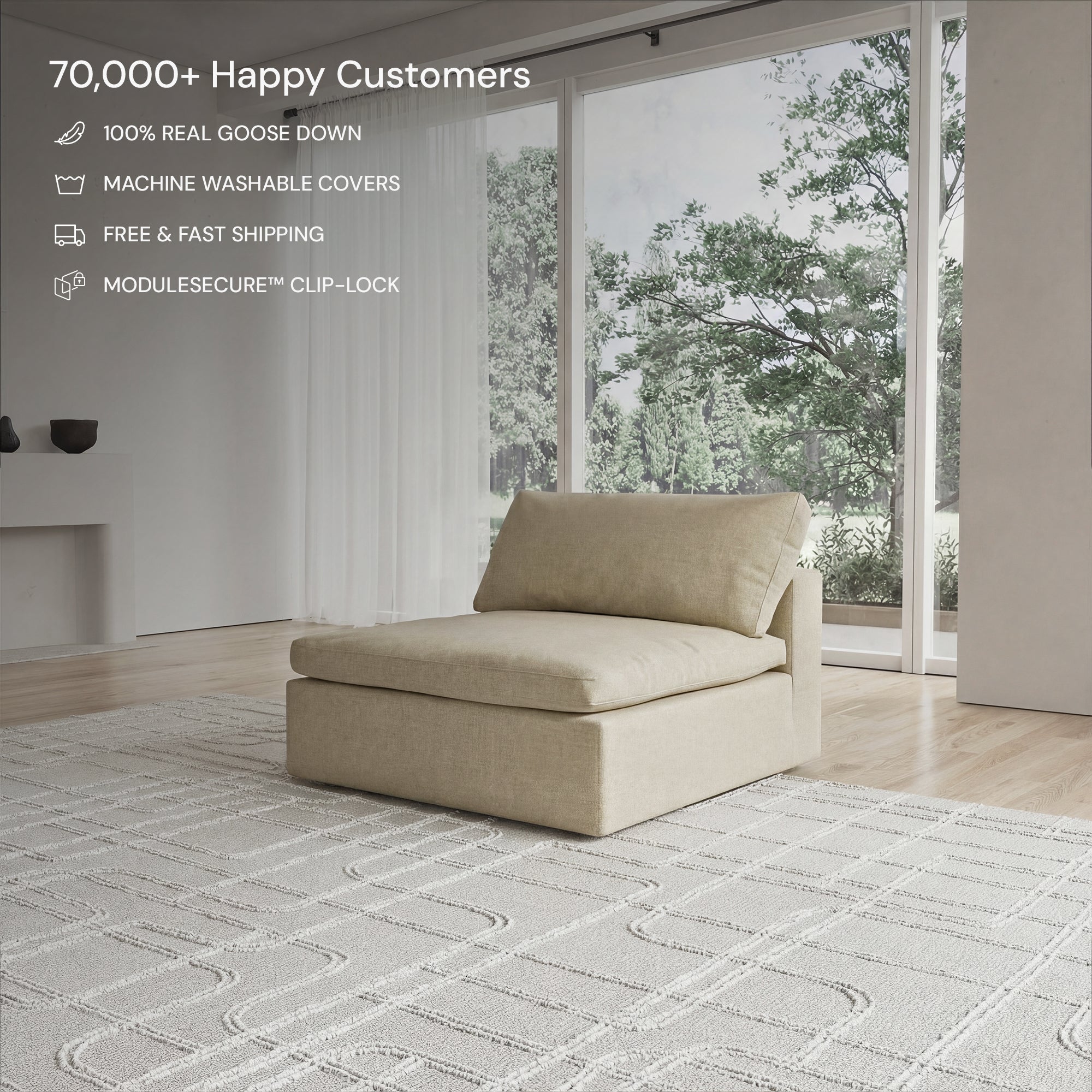 CloudForm™ Middle Armless Modular Sofa | Khaki