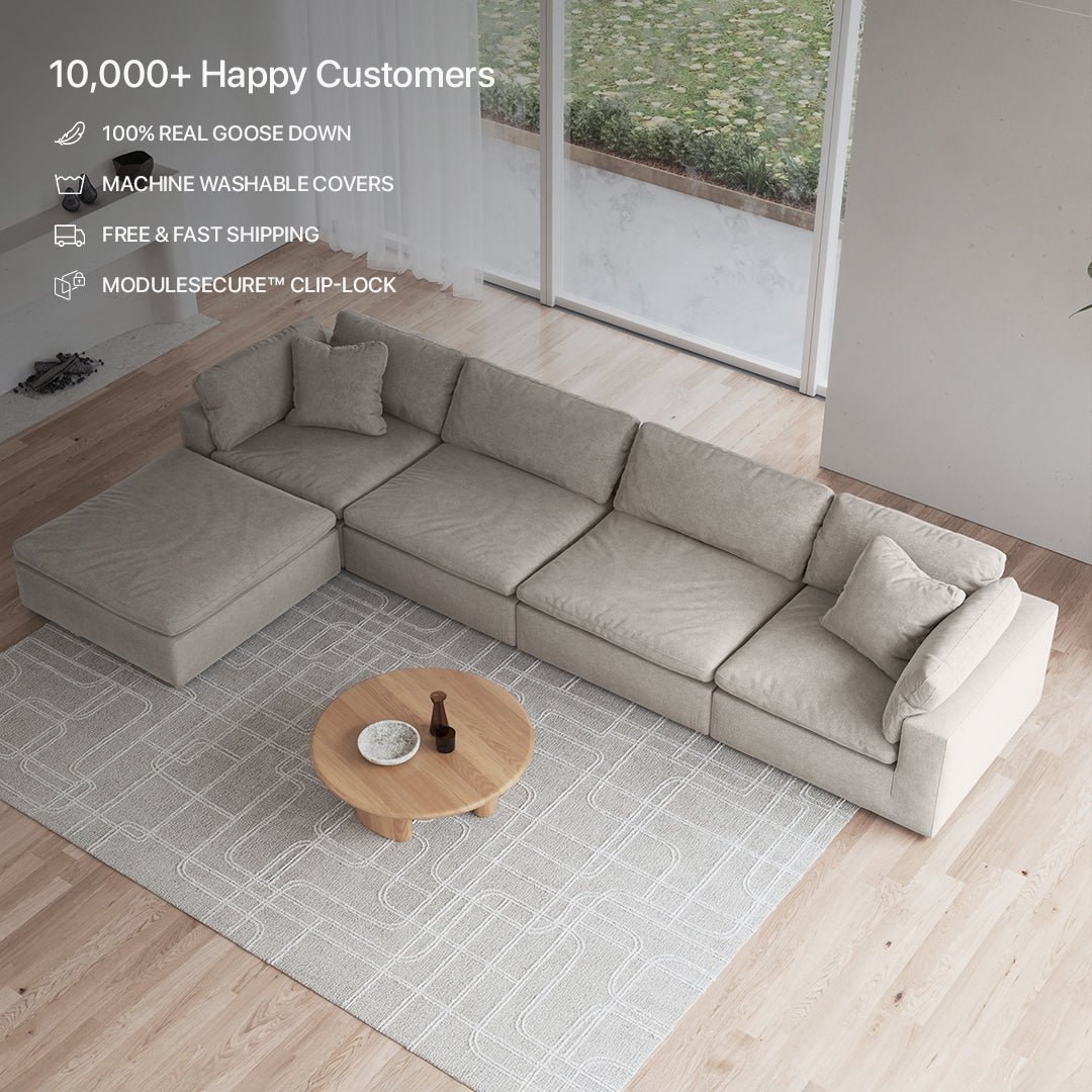CloudForm™ 4-Seater + Ottoman Modular L-Sofa | Cream