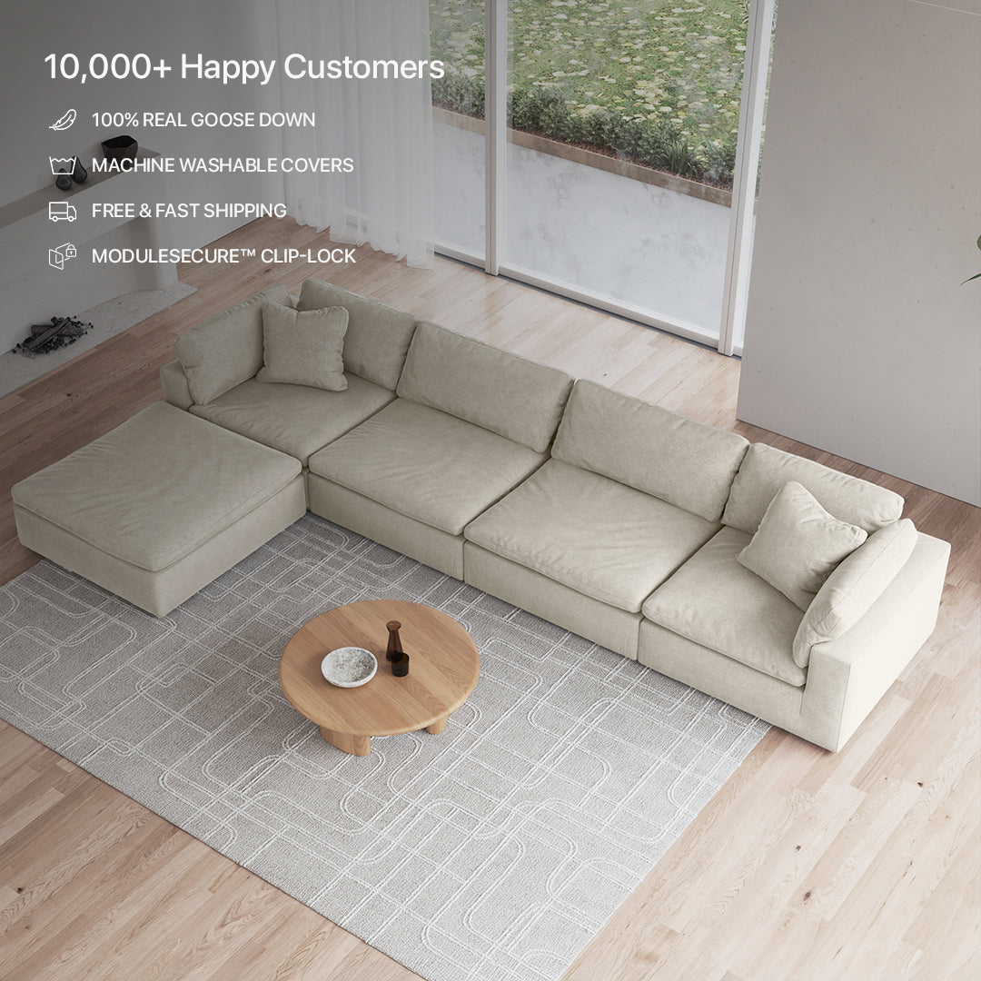 CloudForm™ 4-Seater + Ottoman Modular L-Sofa | Pearl