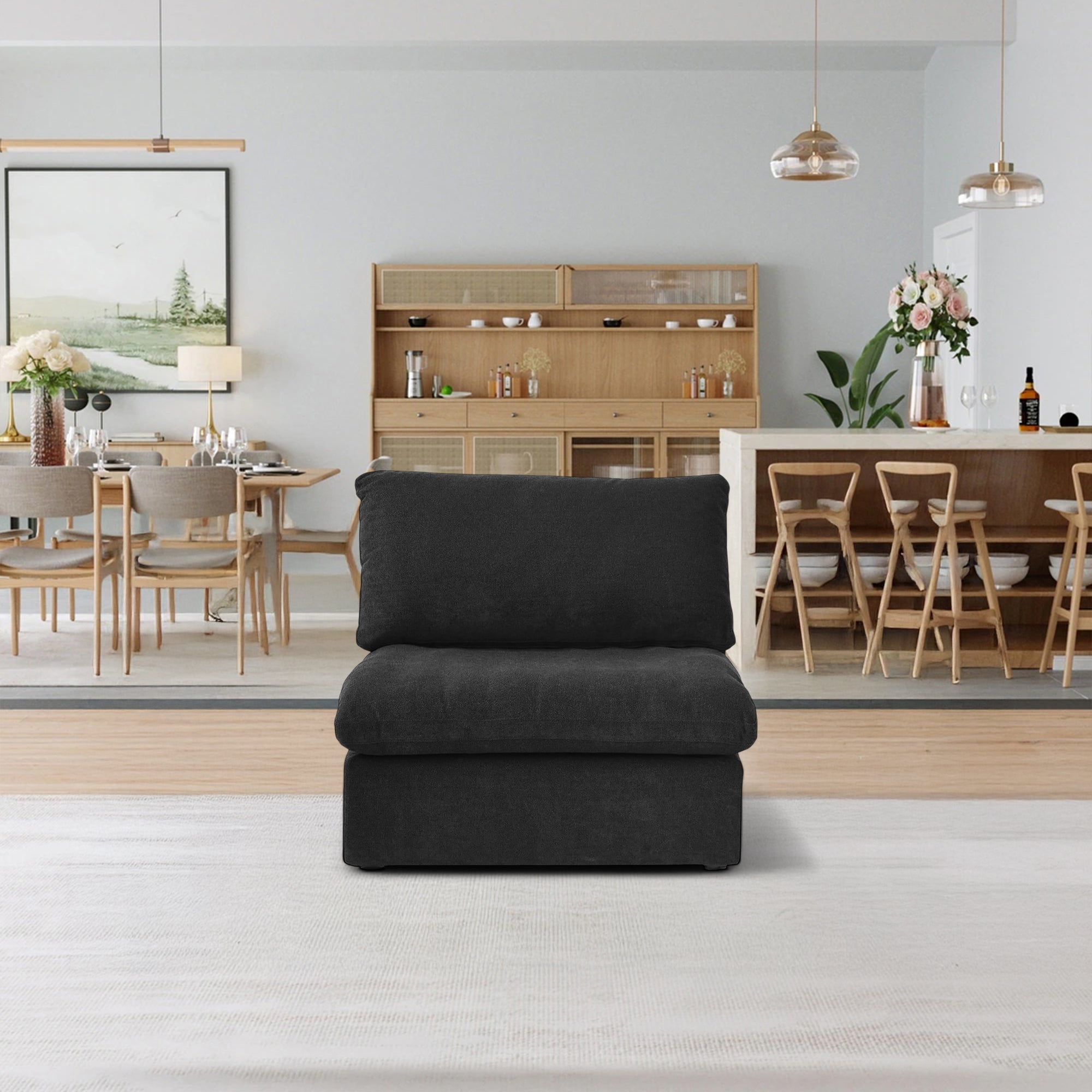 Sofatica® Middle Armless Cloud Couch in Black | Performance Fabric