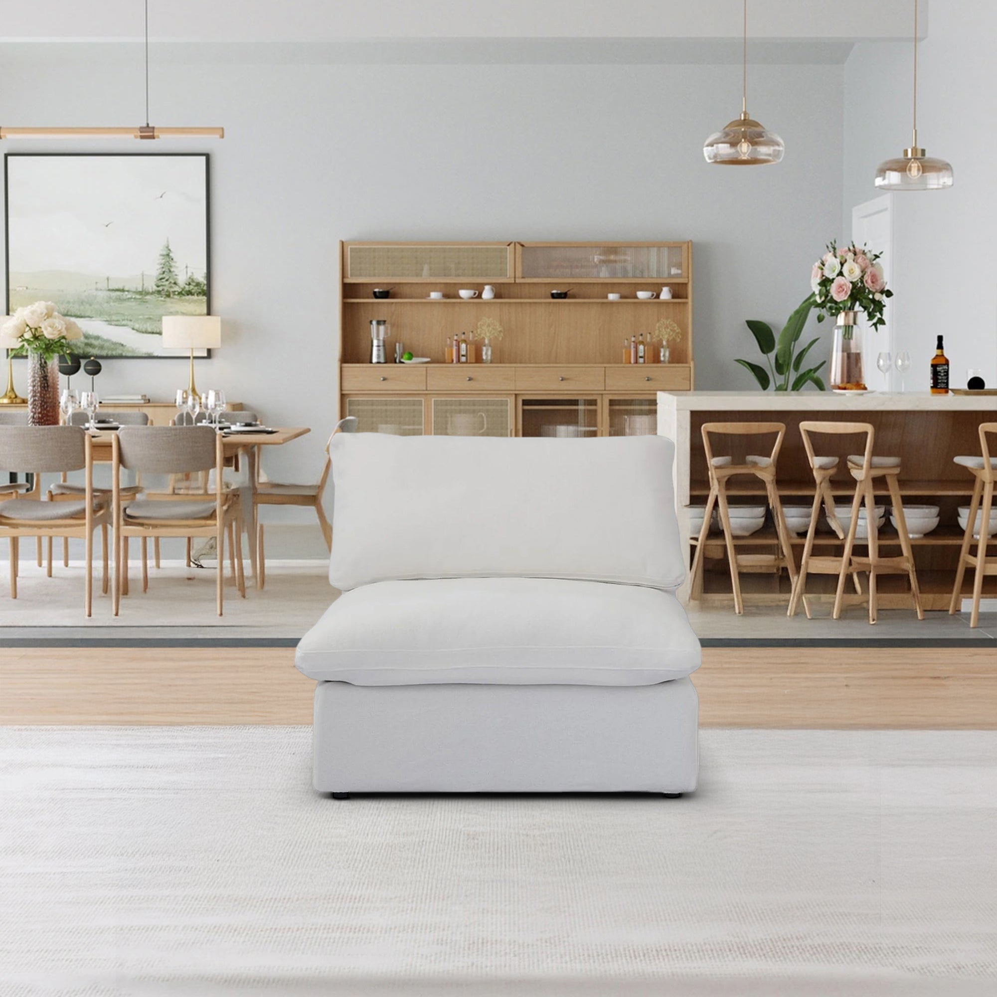 Sofatica® Middle Armless Cloud Couch in White | Performance Fabric