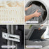 Four images show: foam labeled "Goose Down Blend," bedding in a washer marked "Machine Washable," a lock titled "ModuleSecure Lock," and storage in an ottoman—ideal for the CloudForm™ Middle Armless Modular Sofa | Gray with removable fabric covers.