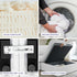 Four images show: CloudForm™ Ottoman Modular Sofa’s goose down blend filling, its removable fabric covers being machine washed, a close-up of the lock mechanism, and the sofa with open hidden storage.