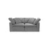 The Sofatica® Modular 2-Seater Cloud Couch in Gray, crafted with performance fabric and a solid birch wood frame, features four seat and four loose back cushions, shown against a white background.