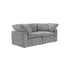 The Sofatica® Modular 2-Seater Cloud Couch in Gray features performance fabric and a handcrafted solid birch wood frame with square arms, large back cushions, and is set against a plain white background.