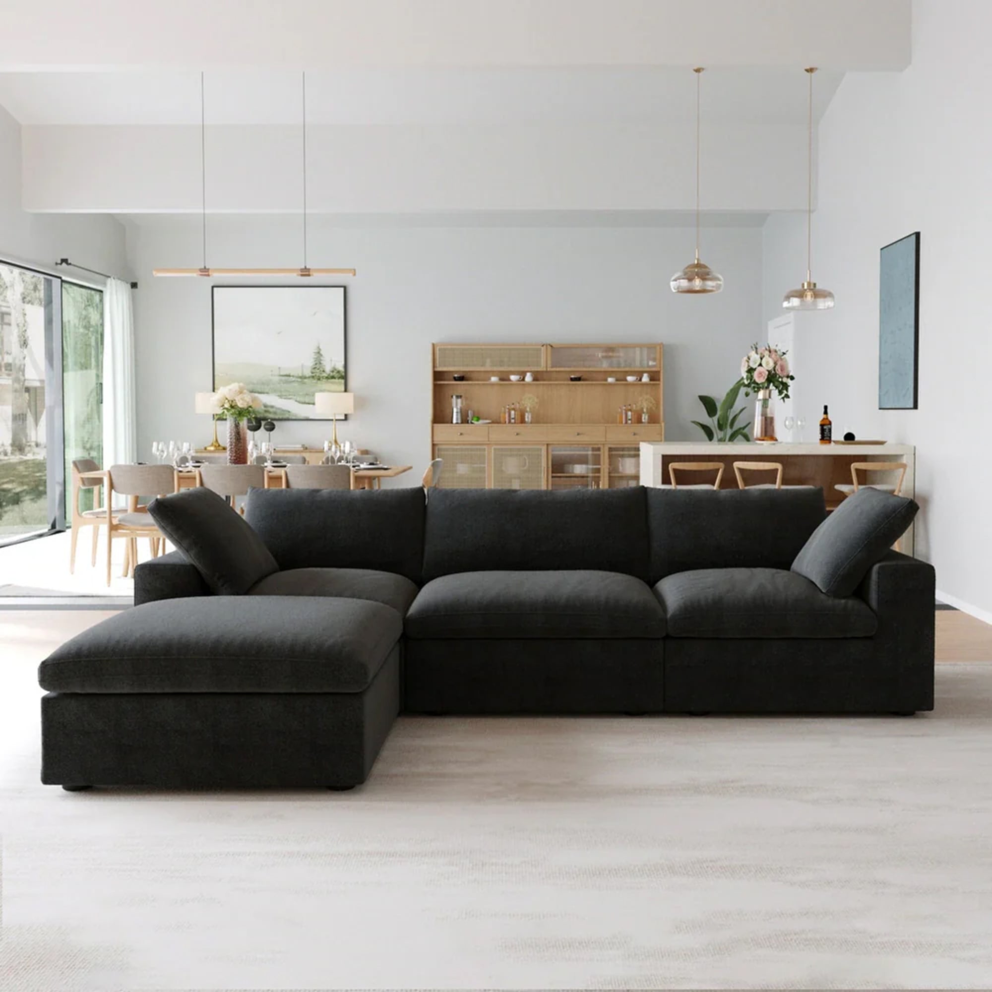 Sofatica® 3-Seater L-Sectional Couch in Black | Performance Fabric