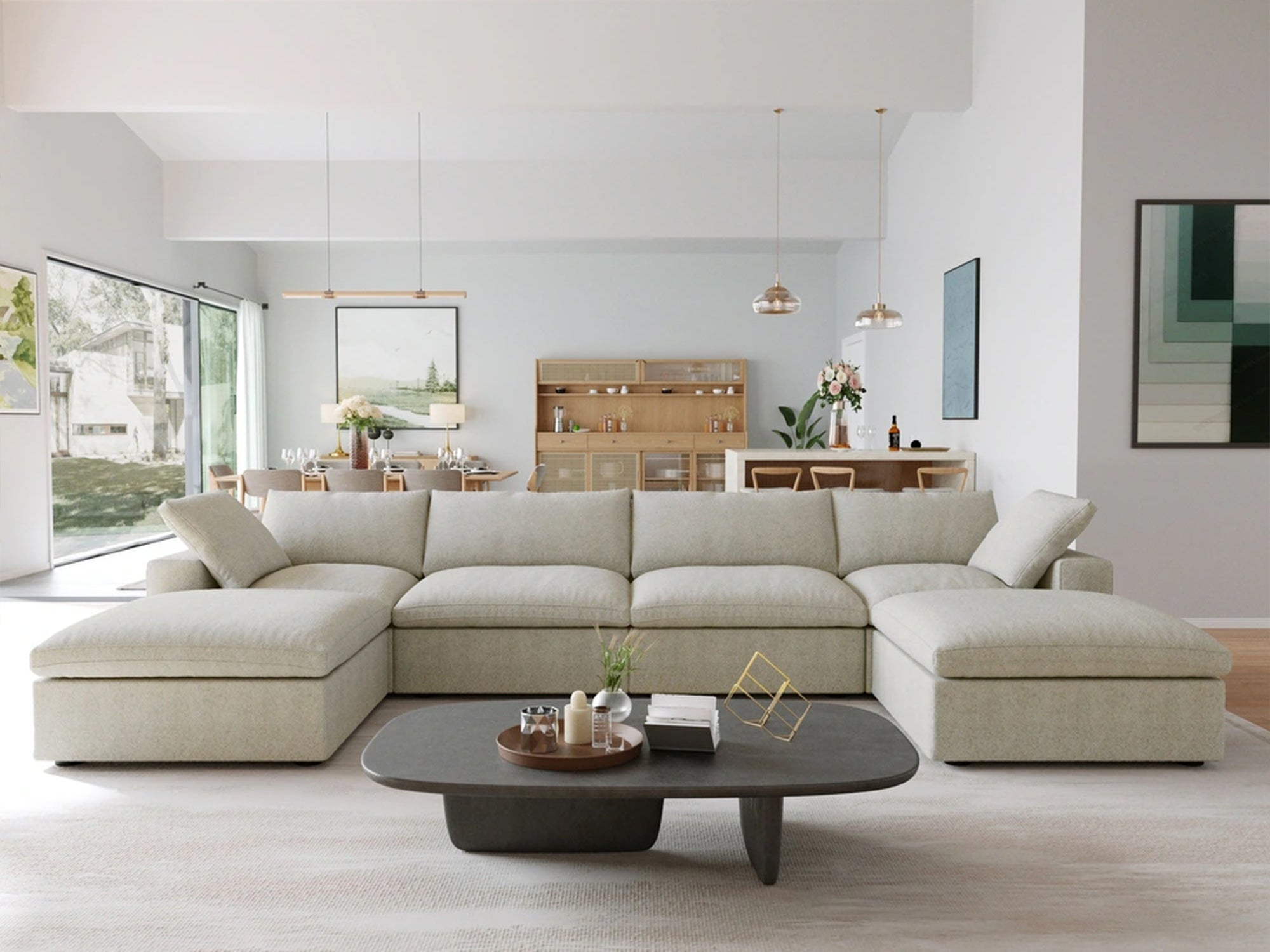 Sofatica® 4-Seater U-Sectional Cloud Couch in Beige | Performance Fabric - Sofatica  