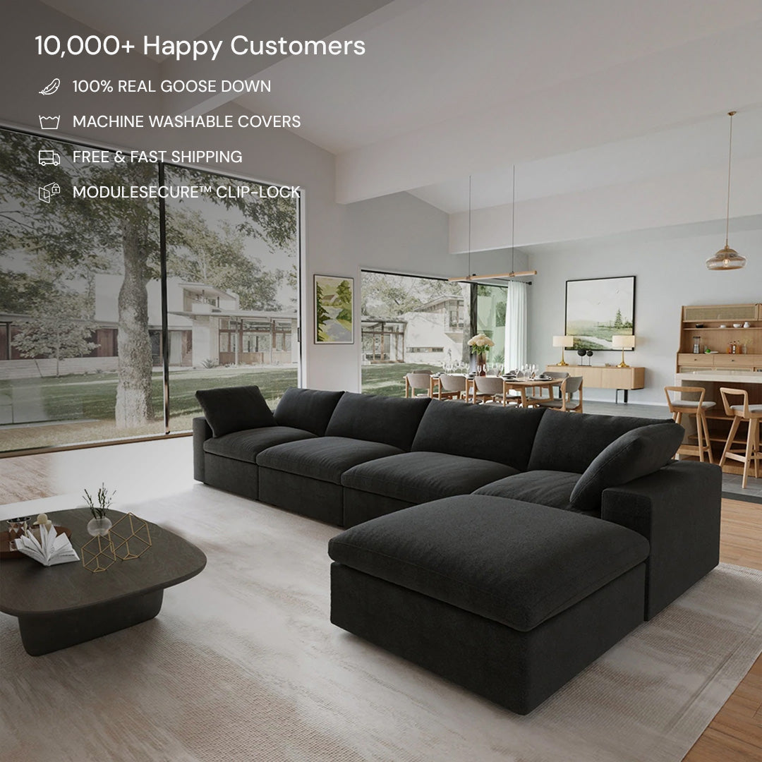 CloudForm™ 4-Seater + Ottoman Modular L-Sofa | Black