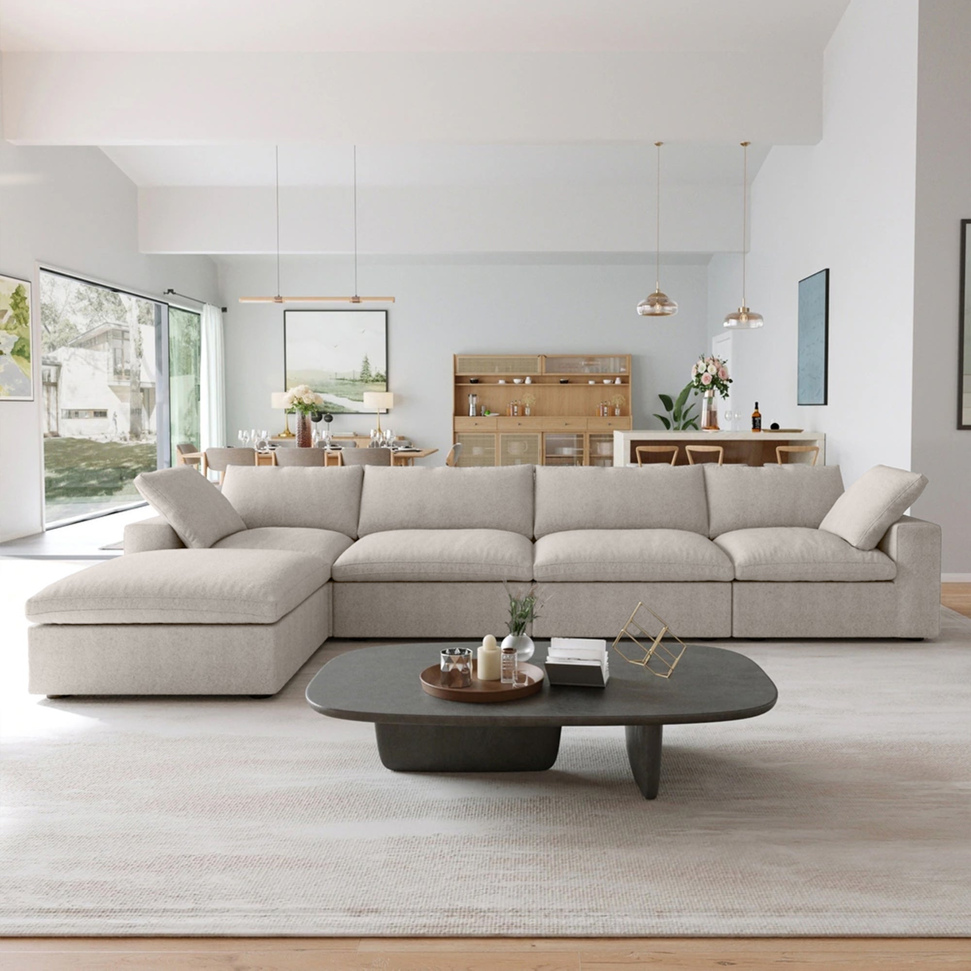 CloudForm™ 4-Seater + Ottoman Modular L-Sofa | Cream