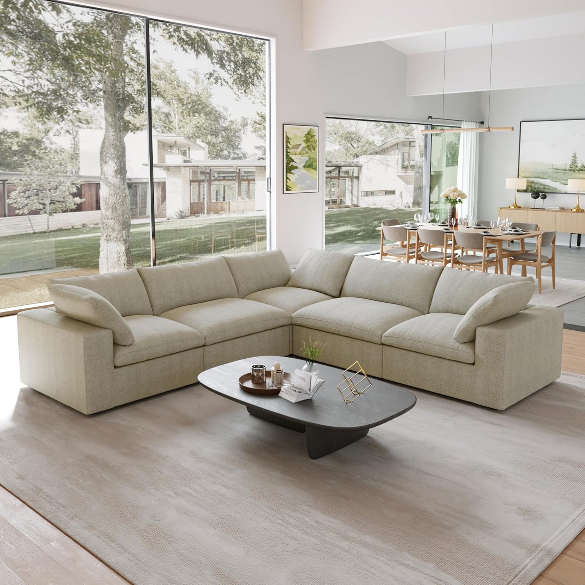 Sofatica® 5-Seater L-Sectional Couch in Beige | Performance Fabric