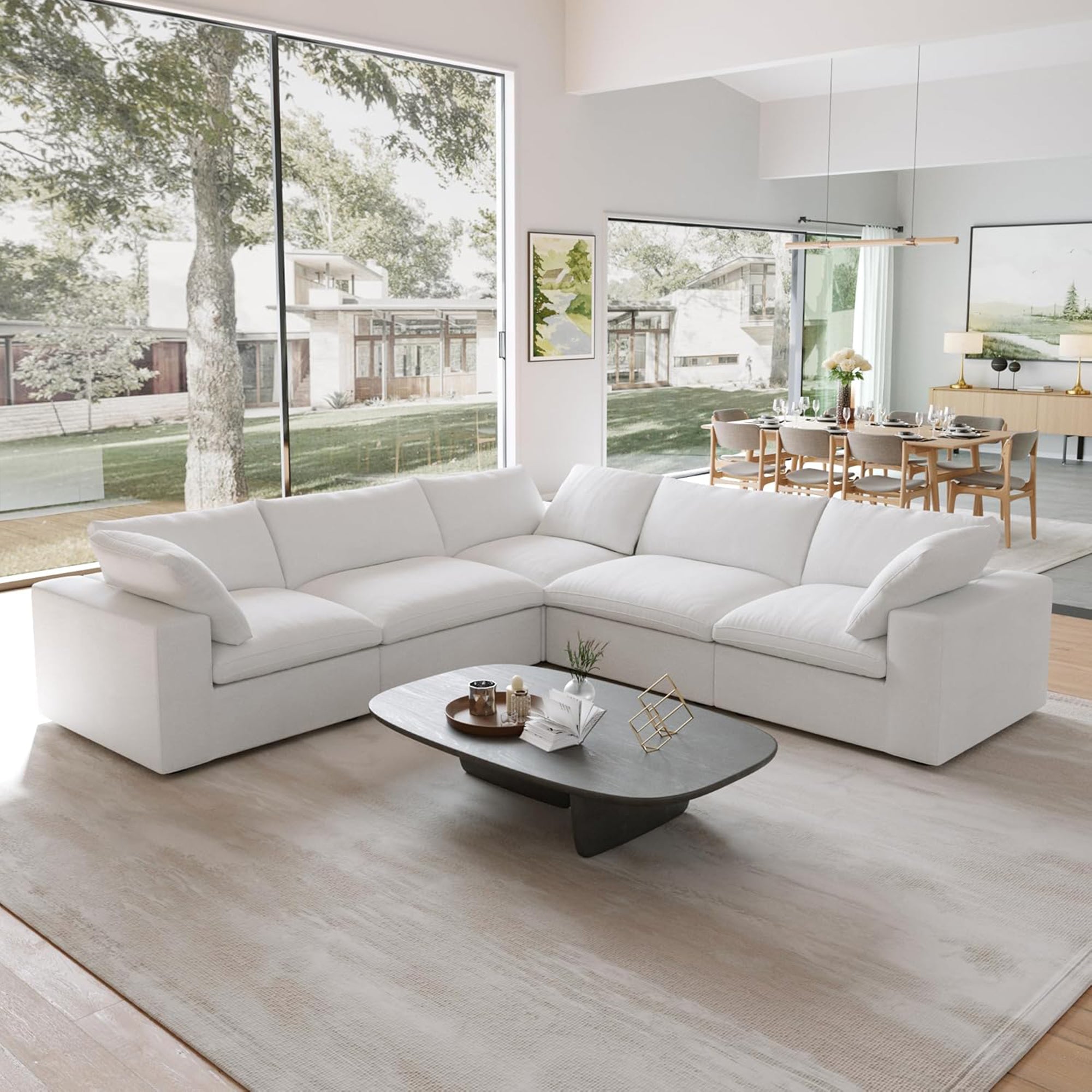 Sofatica® 5-Seater L-Sectional Couch in White | Performance Fabric