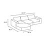 Line drawing of the Sofatica® 3-Seater L-Sectional Cloud Couch in Black | Performance Fabric, with a solid birch frame and dimensions: 120.47" wide, 80.31" chaise depth, 40.16" seat depth, and 23.23" high.