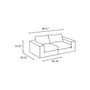 Line drawing of the Sofatica® Modular 2-Seater Cloud Couch in Gray | Performance Fabric, featuring a handcrafted solid birch wood frame and these dimensions: width 80.31", depth 40.16", seat height 23.23", arm height 40.16".