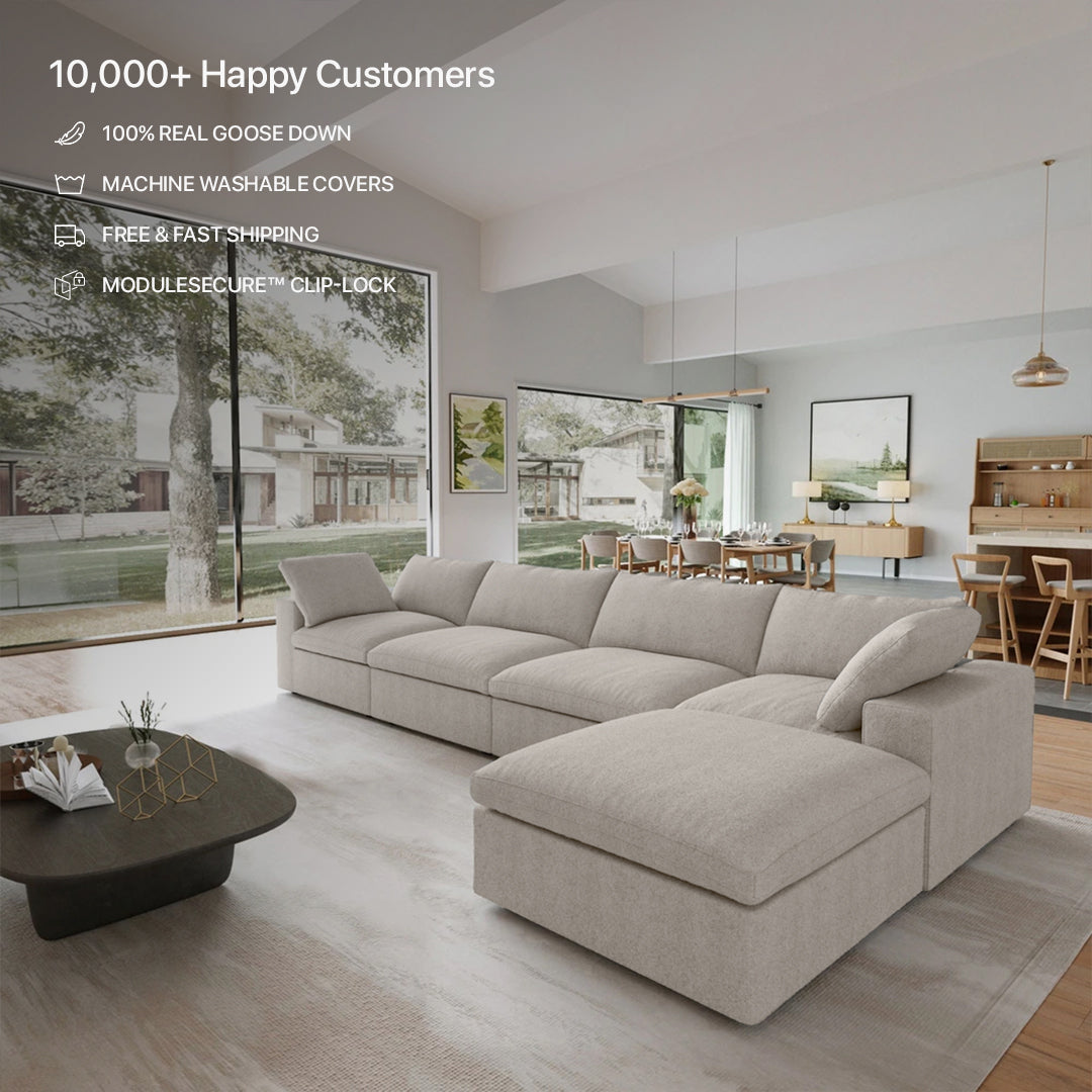 CloudForm™ 4-Seater + Ottoman Modular L-Sofa | Cream